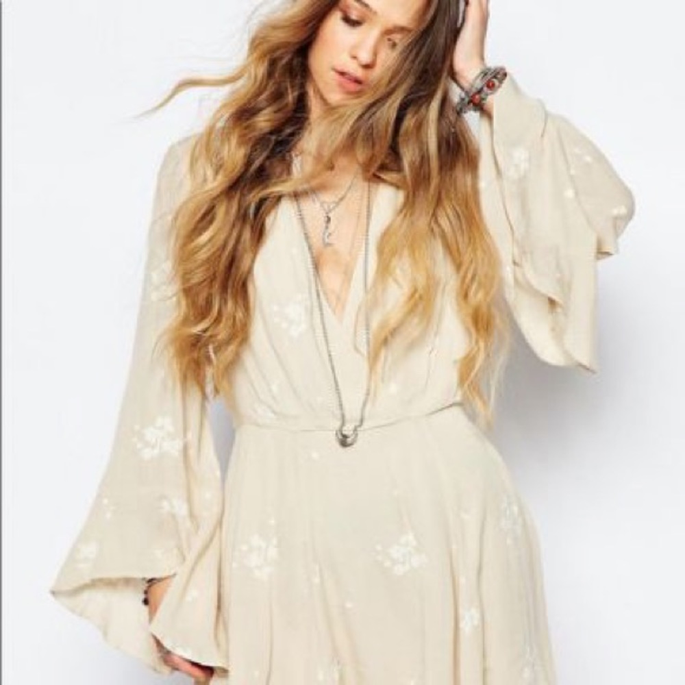 Free People Bell Sleeved Embroidered Jasmine Dress